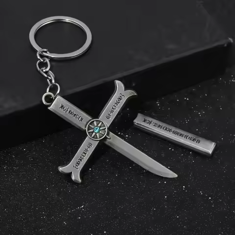 Hawk Eyes Dracule Mihawk Cross Keychain Strongest Swordsman Black Blade Yoru Weapon Model Key Chain 