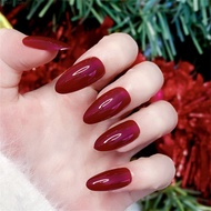Glossy Almond Red False Nails - Reusable Cherry Red Artificial Nails for Fall Winter