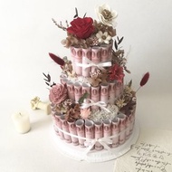 永生花鈔票三層蛋糕 母親節父親節情人節生日週年升遷開幕禮物
