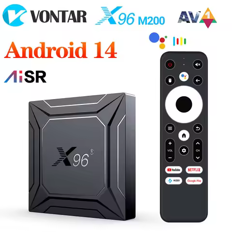 X96 M200 TV Box Android 14.0 Amlogic S905X5M ( S905A ) Build in AI-SR AV1 4K ULTRA HD 1000 LAN Dual 