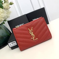 YSL Granular Embossed Cow Leather Card Holder Women Fuchsia