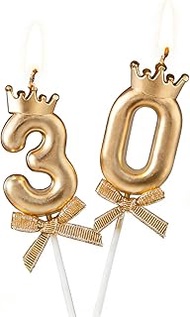 Candle 30th Birthday, Gold 30 Crown Birthday Candles, Happy Birthday Cake Topper for Birthday Party,