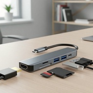 MacBook USB-C Adapter 6-in-1: 3.0+PD+4K HDMI+TF+SD Ports  Penyesuai MacBook USB-C 6 dalam 1: 3.0+PD+
