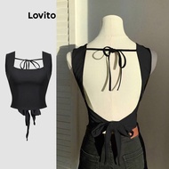 Casual Plain Lace Up Tank Top for Women L120ED220