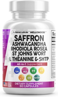 Clean Saffron Supplements with Ashwagandha 8000mg - Mood Support with L-Theanine 200mg, Ginkgo Bilob