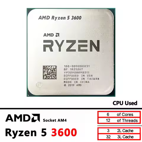 R5 3600 AMD Used Ryzen 5 3600 3.6 GHz GAMING Zen 2 Six-Core Twelve-Thread CPU 7NM 65W L3=32M 100-000
