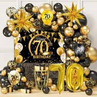 84pcs 70th Birthday Party Decoration Black Gold Balloon Garland Arch Kit with 32inch Golden Number F