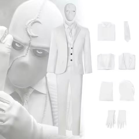 A'3,v\Movie Halloween Moon Superhero Mr Knight Cosplay Costume For Men White Tie Vest Suit Headgear 
