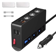 Car Charger Splitter 3 Outlets + 4 USB Ports QC3.0/Type-C 180W Capacity HOMEDECOR