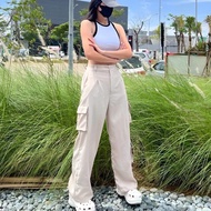 Korean Style Women's Cargo Pants Loose Cargo Pants Drill Cargo Pants