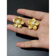 Gold Flower Clip-on Earrings for Kebaya Hijab, Non-Hijab Clip Earring Hijab Earring