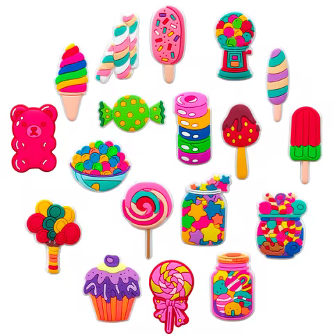 Shoe Charms Candy gummy bear lollipop ice cream cake Pins PVC DIY Sandals Accessories for Clogs Kids