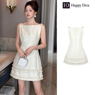 Happy Diva เดรสลูกไม้ฝรั่งเศสกระโปรงสั้น - ชุดเดรสฤดูร้อน ทรงผิวติ้ว แขนกุด 15437