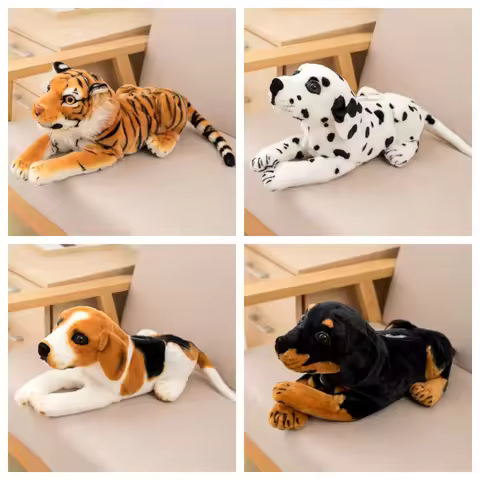 Creative Lifelike Animal Tissue Box Plush Toys Soft Liger Leopard Beagle Doggy Toys Cute Lying Prone