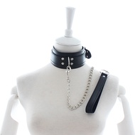 Sm Collar With Dog Chain Black Double Row Pin Buckle Leather Pet Collar