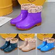 NEW🧨QM Rain Boots Rain Boots Waterproof Shoes Rubber Shoes Shoe Cover Rubber Boots Women Fashion Short Woolen Cotton War