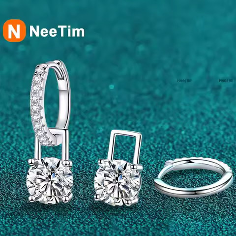 NeeTim 1ct 6.5mm Moissanite Drop Earrings for Women S925 Sterling Silver Stackable Wedding Lab Diamo