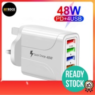 [48W] 4U+TYPE-C 5 Ports USB Charger PD Type C Charger Smart Fast Charging QC3.0 USB C Adapter