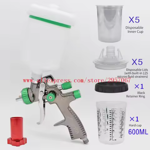 LVLP Spray Gun Auarita L898 1.3mm Spray Gun Paint Sprayer Airbrush with 600ml Disposable Paint Cup N