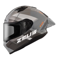 [ZEUS Official Merchandise ZS-826 BK17 Cement Gray Full Face Helmet Big Duck Tail Diversion Double D