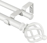KAMANINA Double Curtain Rod 72 to 144 Inches(6-12 Feet) Ivory White Curtain Rods for Windows 66 to 1