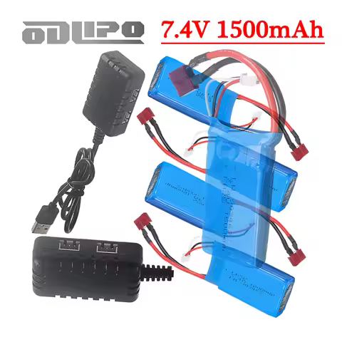 2S Li-Po 1500mAh 7.4V Battery With 2IN1-Charger for WLtoys 12428 12423 144001, V913 L959 L969 L979 L