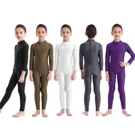 Kids Girls Long Sleeves Zippered Ballet Dance Gymnastics Leotard Jumpsuit Unitard Dancewear