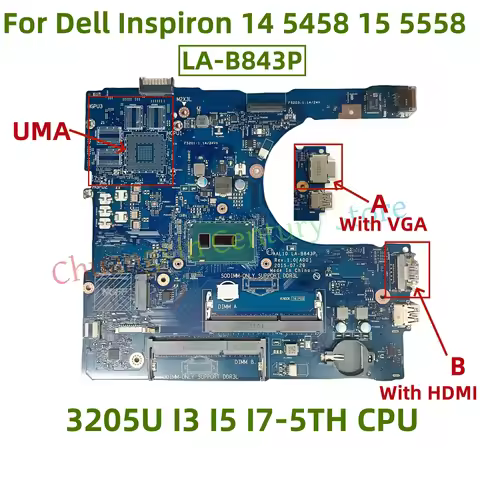 LA-B843P motherboard for Dell Inspiron 14 5458 15 5558 laptop with I5 I7-5TH CPU UMA 100% test OK sh