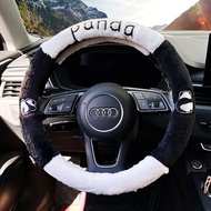 Cartoon Car Steering Wheel Cover Winter Plush Warm Anti-Freezing Car Handle Cover Cute Panda Steerin