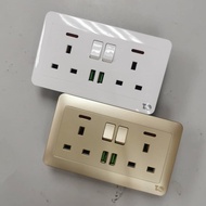 3 PIN UK PLUG TWIN WALL SOCKET (DOUBLE WALL SOCKET) WITH SWITCH AC/DC 2.1 A USB CHARGER (STANDARD FO
