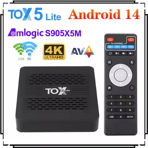 TOX5 Lite S905X5M Android 14 Smart TV Box 2GB 32GB Dual Wifi 1000M LAN BT4.1 4K 60fps DLNA Android 1