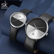 Shengke Fashion Couple Watches Men Women Simple Leather Strap Quartz Watch Women's Dress Lovers Watch Clock Relogios Femininos