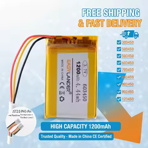 JST2.0mm 3Pin 3.7V 700mAh Lithium Lipo Battery | 303450 403450 503450-123450 Series Polymer Li-ion B