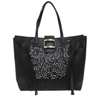 VIV SKIN DENTELLE 手提包，黑色皮革材質，飾有鏤空蕾絲和花卉印花，成色極佳。附贈小袋。 0250。二手。 ROGER VIVIER