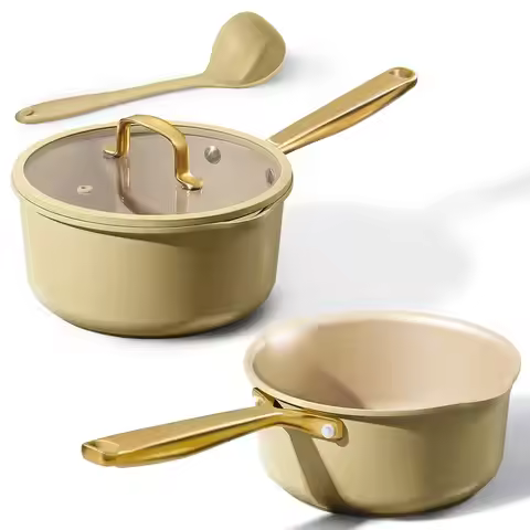 2Qt amp 3Qt Nonstick Sauce Pan Set, Saucepan with Durable Cast Steel Handle, OvenSafe, PFOS PFOA Fre