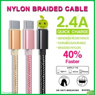 【Fast Delivery】Nylon Braid 2.1A USB Fast Charging Cable For Micro Usb/Type C Phone Charger Cord Data