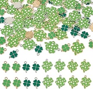 60Pcs 4 Styles Alloy Enamel Clover Charms for Jewelry Making Green Cute Four Leaf Clover Lucky Charm