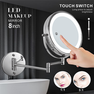 (Penjual jujur) 8 inci Wall Mounted Makeup Mirror 3X 5X pembesar Double Side Folding Arm Extend bilik mandi cermin kosmetik pintar