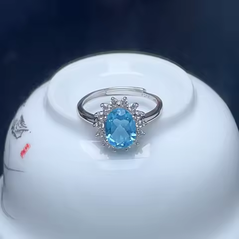 Classic Design Topaz Silver Ring 7mm*9mm 1.5ct Natural Topaz Jewelry 18K Gold Plated Gemstone Ring f