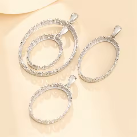 White Gold Plated 925 Sterling Silver Pendant Setting for 13x18mm/15x20mm/15x24mm/19x25mm/25x30mm Ov