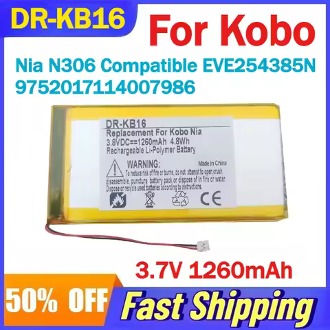 3.7V 1500mAh Li-Polymer DR-KB16 Battery For Kobo Nia N306 E-reader Compatible EVE254385N 97520171140