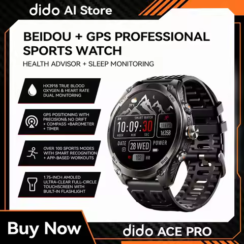Dido AI Ace Pro GPS Bluetooth Smartwatch 1.75" AMOLED IP68 Waterproof Heart Rate Blood Oxygen Monito