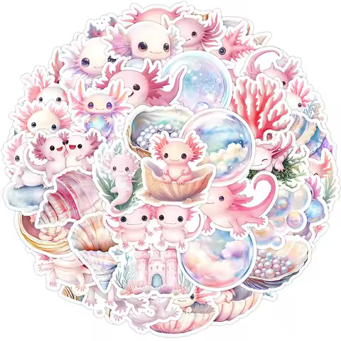 50PCS Pink Axolotl Stickers Cute Cartoon Salamander Stickers Waterproof Vinyl Animal Decals for Wate