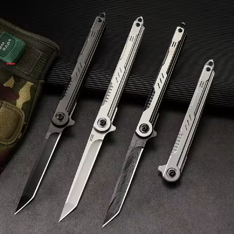 M390 Steel Feather Pattern Folding Knife Outdoor Camping Pocket Knife Portable Fruit Knife High Hard