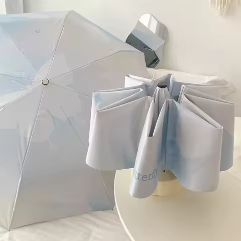 Blue Shadow Butterfly Sun Umbrella Compact Triple 8-Rib Folding Manual/Auto Umbrella Rain/Sun Proof 