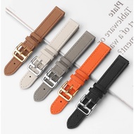 Handmade Pebbled Leather Watchband 14mm 16mm 18mm Black Gray Leather Strap H Buckle Watch Band women