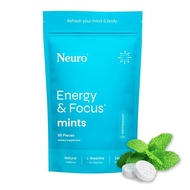 Neuro Energy Caffeine Mints (90 Pieces) - Sugar-Free Nootropic Mints for Energy & Focus with L-thean