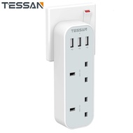TESSAN 2 Way Multi Plugs Extension Socket, Double Plug Adaptor with 3 USB, 13A UK 3 Pin Wall Charger Adapter Power Extender for Home, Kitchen, Office