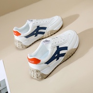 FA2SHOP FQ192 รองเท้าส้นแบนผ้าใบนิ่มสีขาวพร้อมลวดลายสีน้ำเงินและสีส้ม สไตล์เกาหลี ใส่สบาย