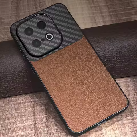 Leather Case For IQOO Z11 Turbo Z9 Z10 Turbo Pro Plus Z10X Z9X Carbon Fiber Acrylic Splicing Cover F